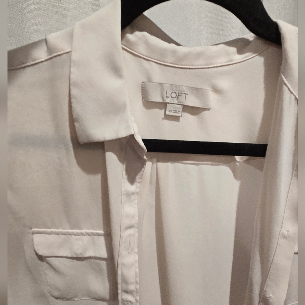 LOFT Cream Button-Up Blouse - Picture 2 of 3